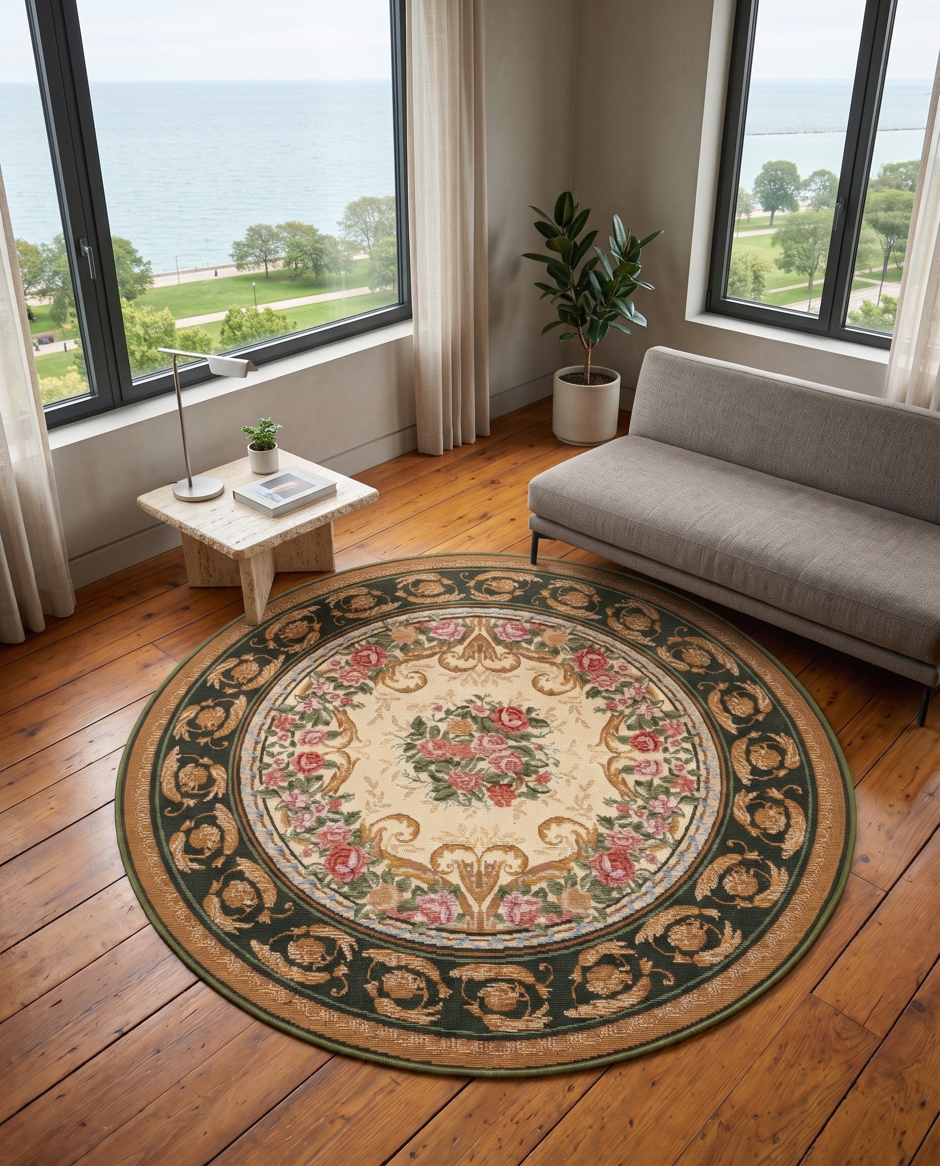 4' x 4' Easy-Clean Weston Traditional Indoor / Outdoor Round Rug