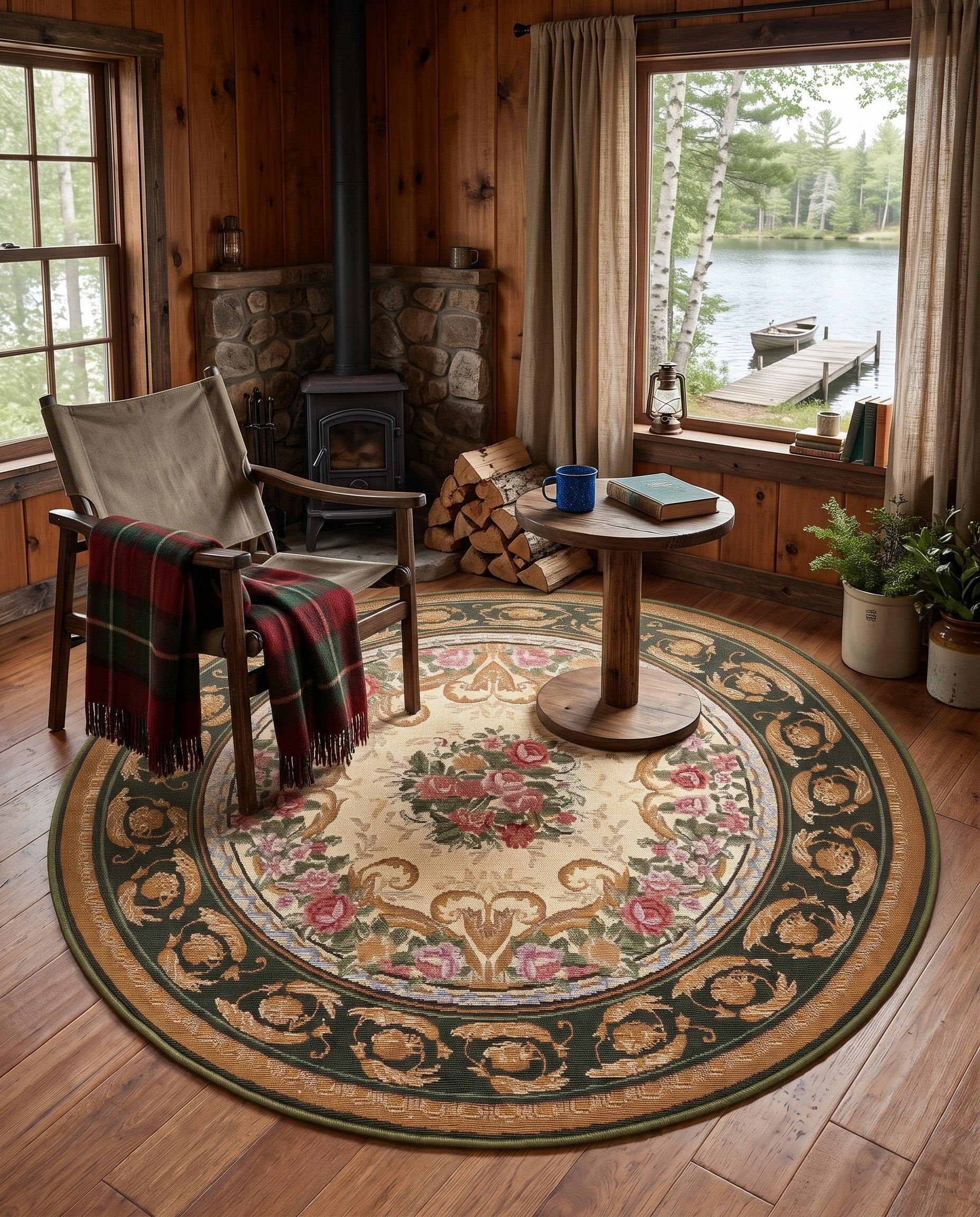 4' x 4' Easy-Clean Weston Traditional Indoor / Outdoor Round Rug