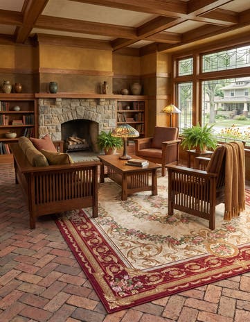 Burgundy and Ivory Easy-Clean Traditional Indoor / Outdoor Rug