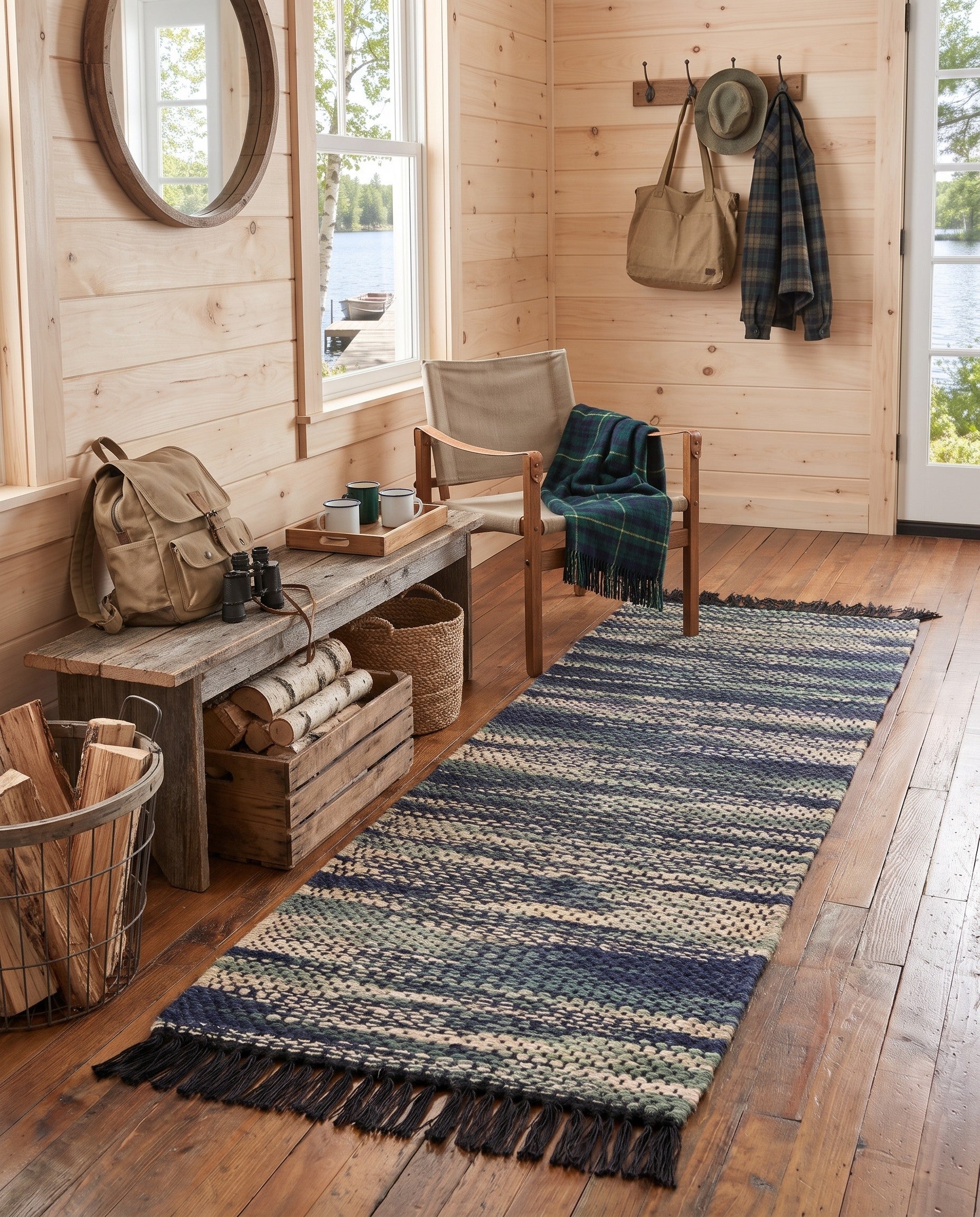 Green and Ivory Hand Woven Chunky Jute Runner Rug