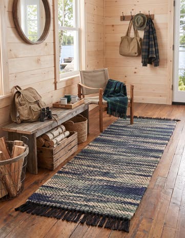 Green and Ivory Hand Woven Chunky Jute Runner Rug