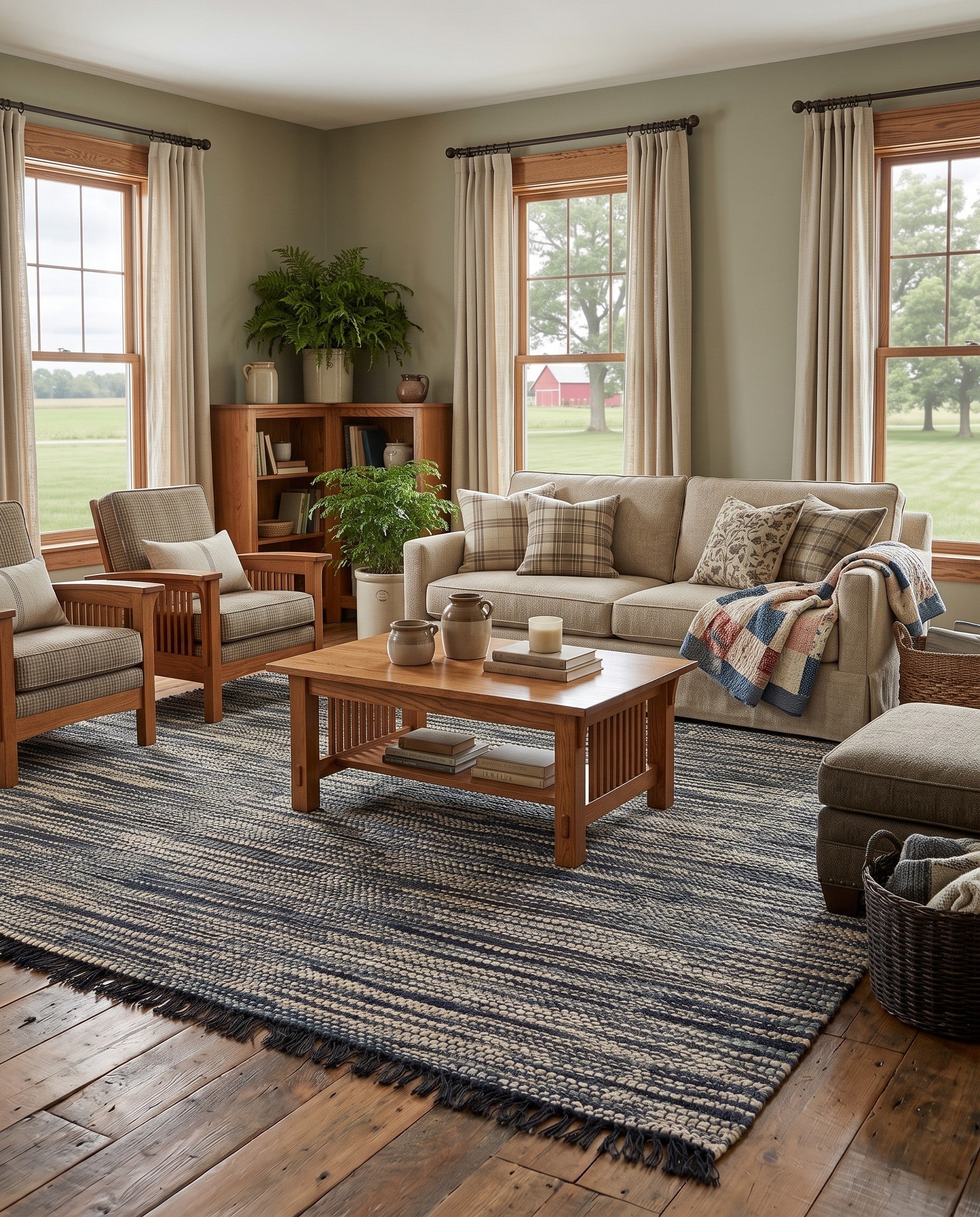 Green and Ivory Hand Woven Chunky Jute Rug