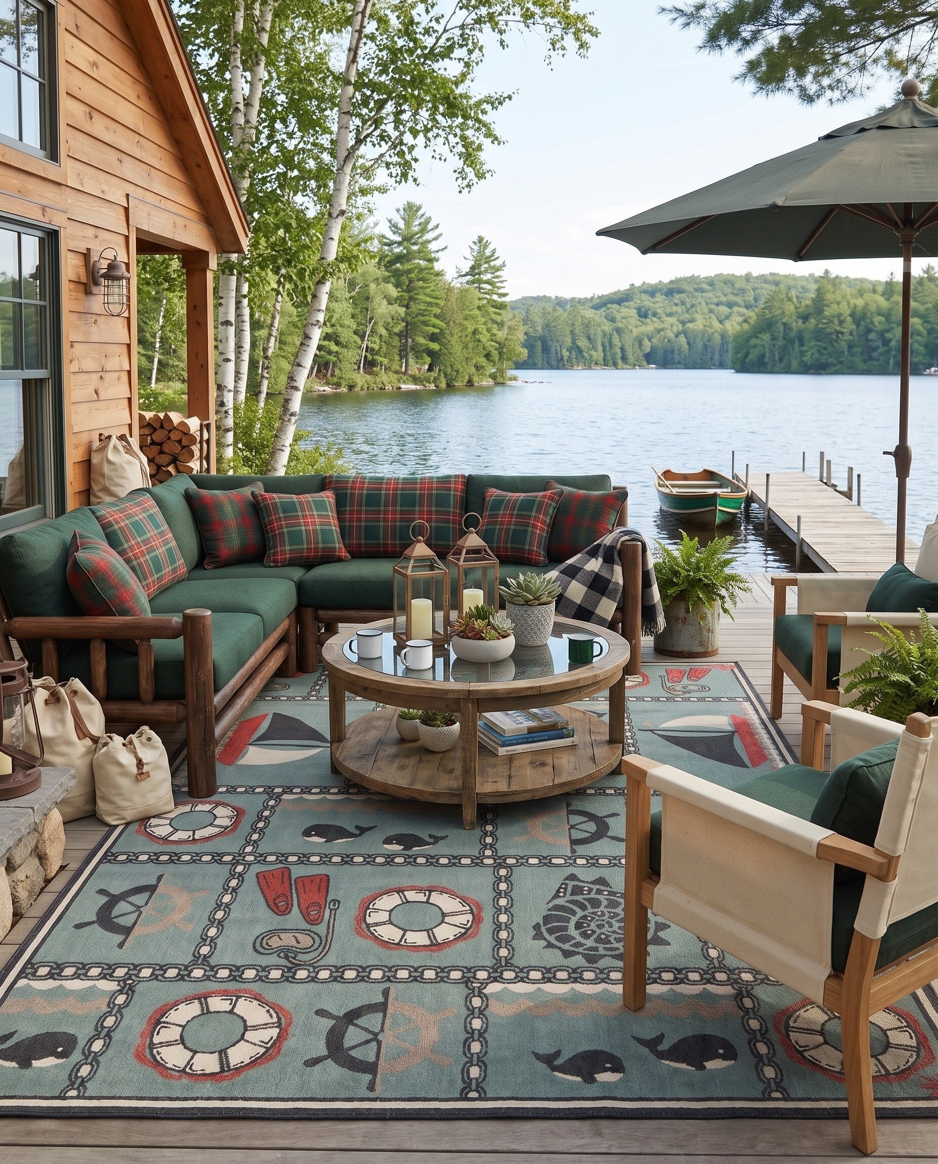 Blue Easy-Clean Coastal Indoor / Outdoor Rug