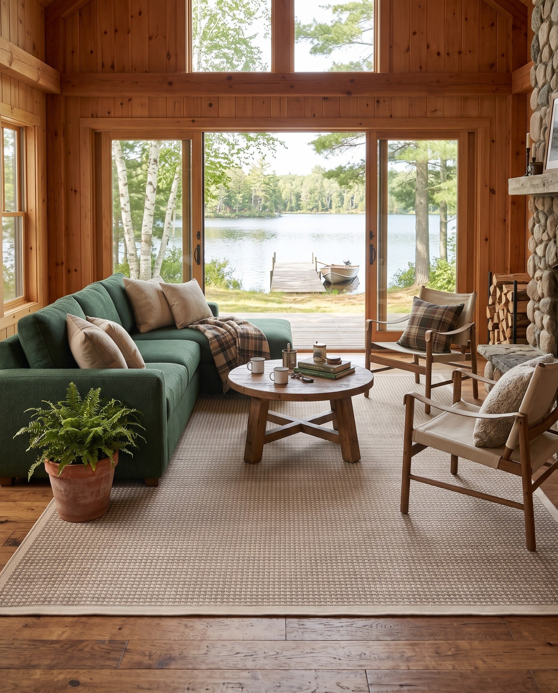 Brown Easy-Clean Border Indoor / Outdoor Rug