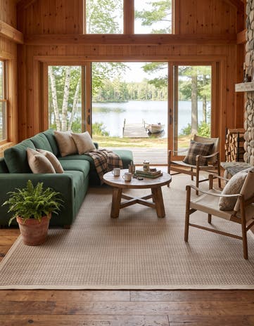Brown Easy-Clean Border Indoor / Outdoor Rug