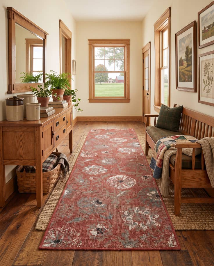 Detail image of 2' x 8' Easy-Clean Beaumont Botanical Indoor / Outdoor Runner Rug