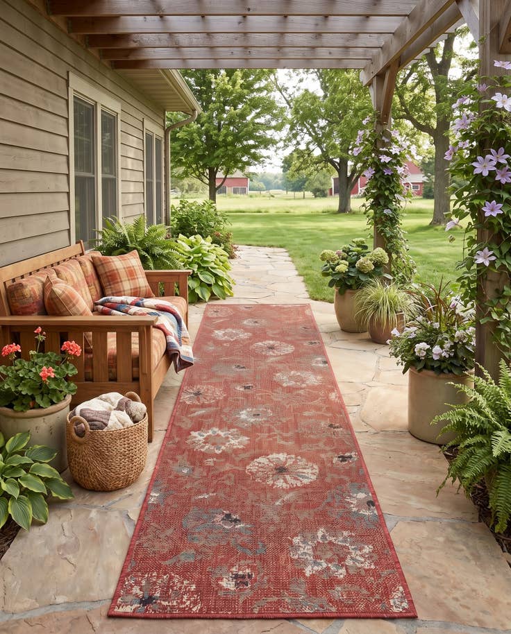 Detail image of 2' x 8' Easy-Clean Beaumont Botanical Indoor / Outdoor Runner Rug
