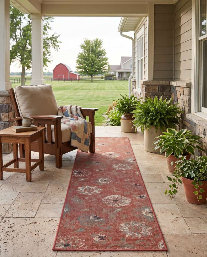 2' x 8' Easy-Clean Beaumont Botanical Indoor / Outdoor Runner Rug