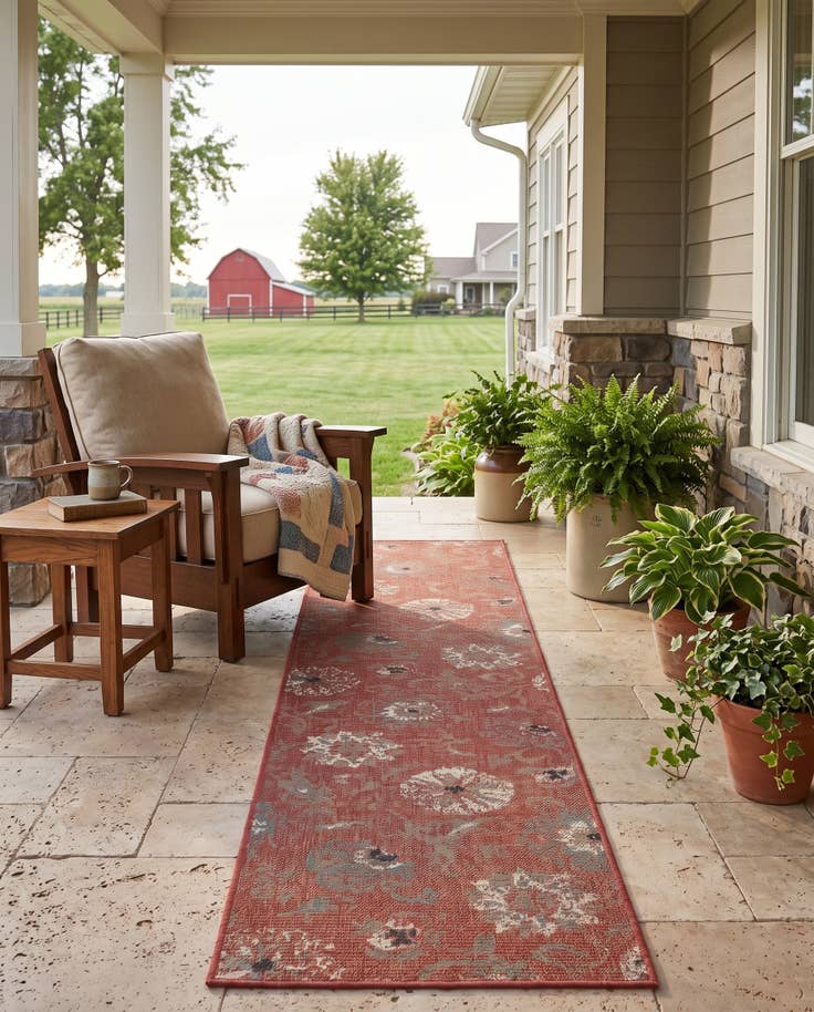 Detail image of 2' x 8' Easy-Clean Beaumont Botanical Indoor / Outdoor Runner Rug