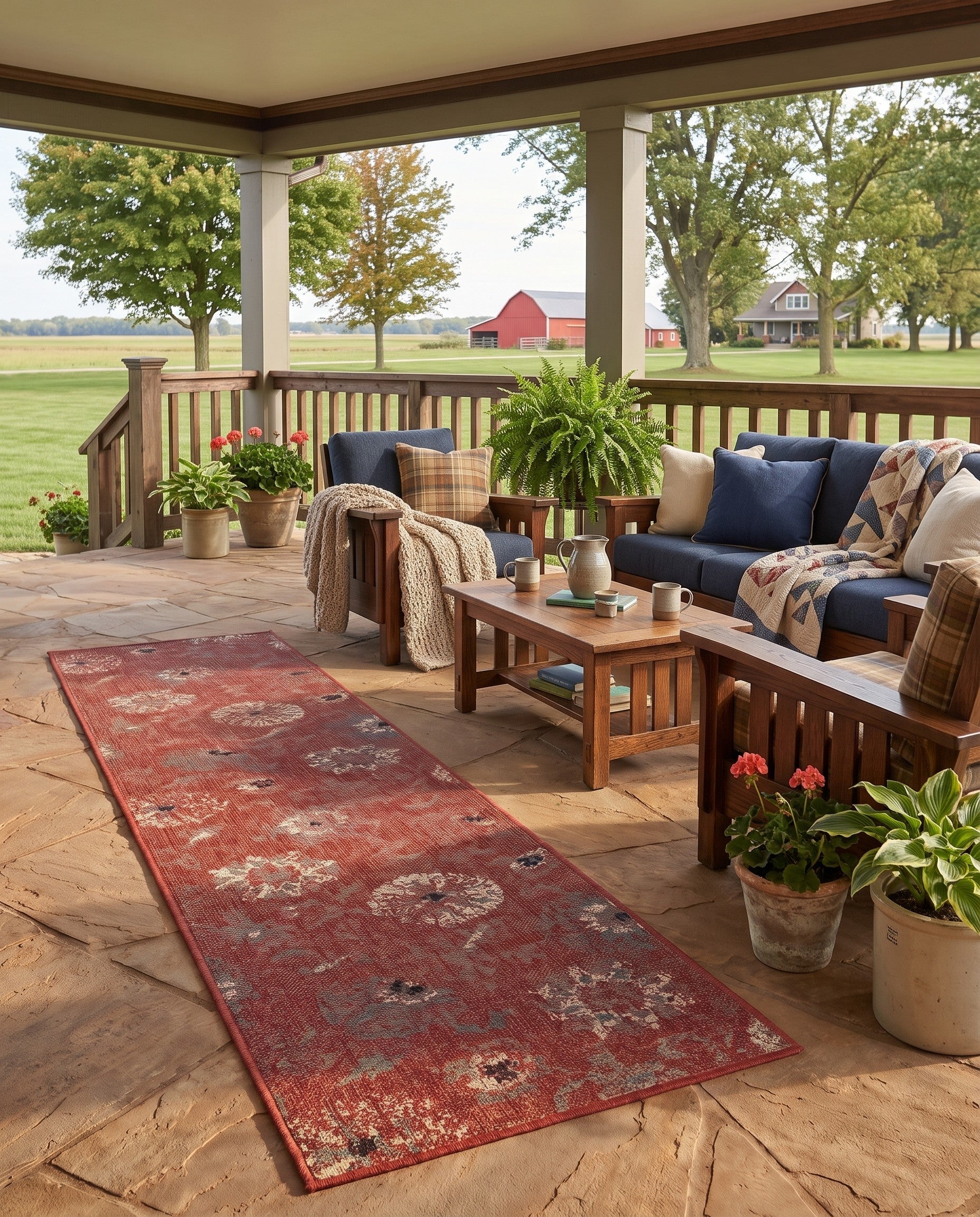 2' x 8' Easy-Clean Beaumont Botanical Indoor / Outdoor Runner Rug
