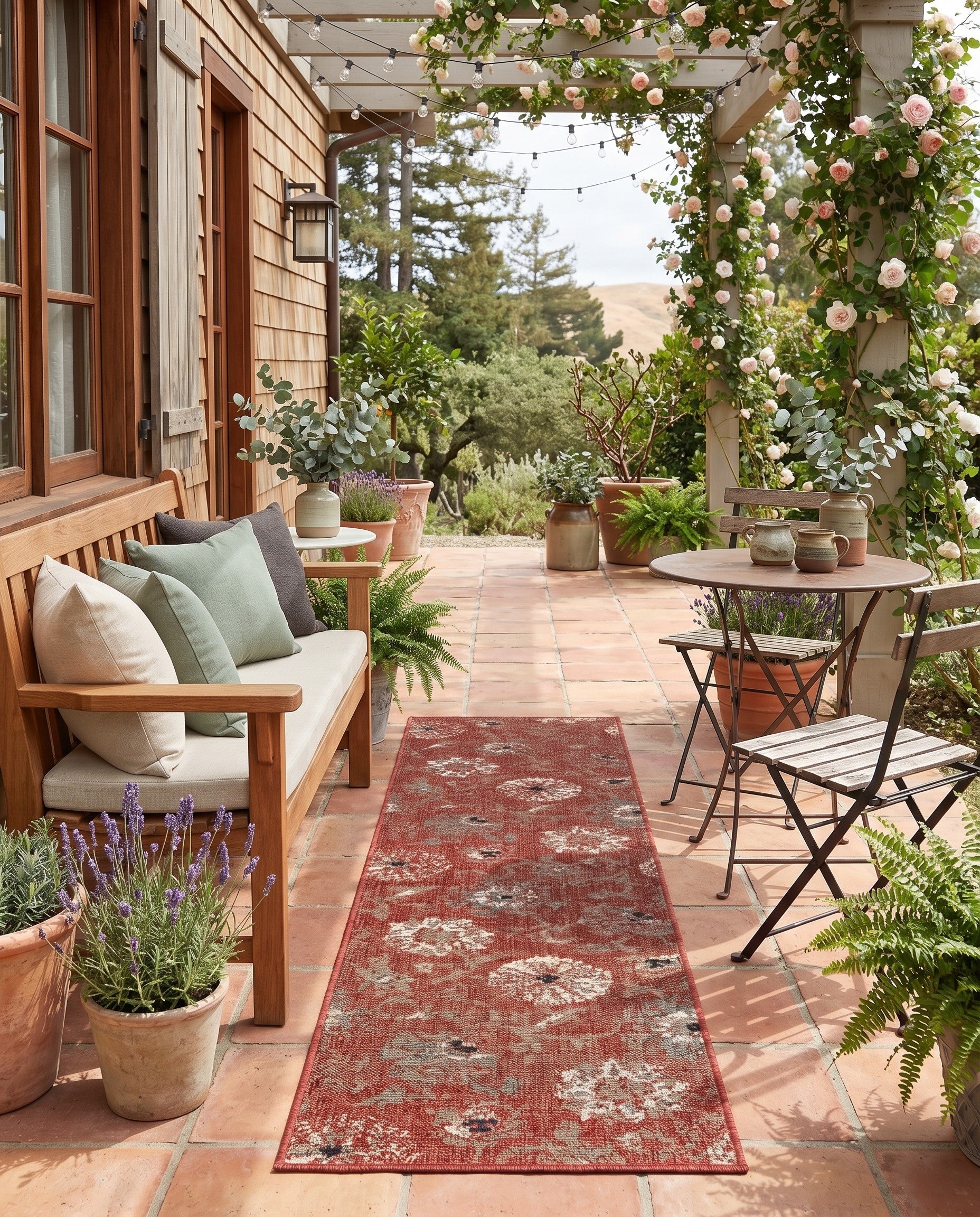 Terracotta Easy-Clean Botanical Indoor / Outdoor Runner Rug