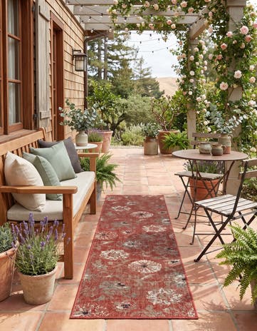 Terracotta Easy-Clean Botanical Indoor / Outdoor Runner Rug