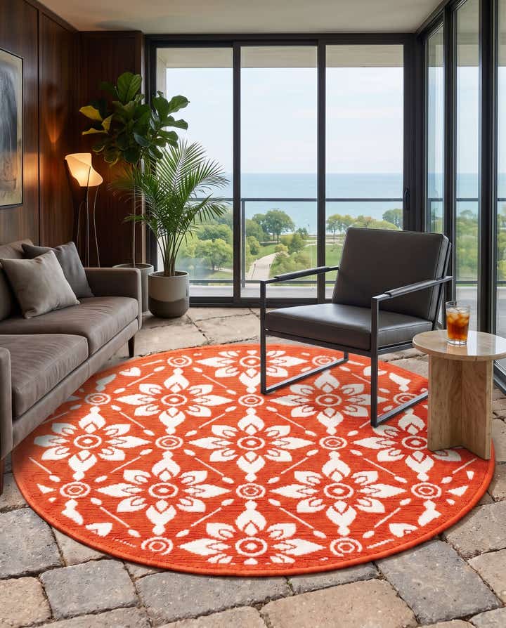 3' x 3' Easy-Clean Lattice Indoor / Outdoor Round Rug
