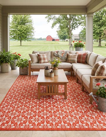 Rust Red Easy-Clean Lattice Indoor / Outdoor Rug