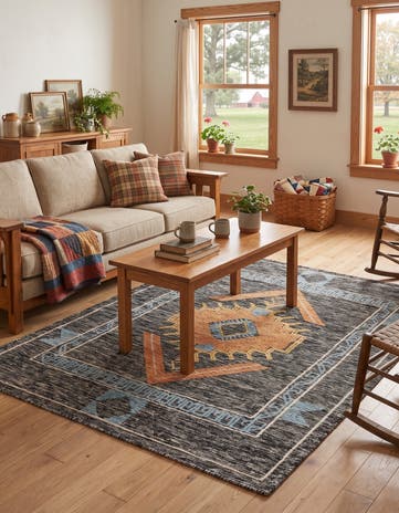 Charcoal Gray Hand Woven Kilim Wool Rug
