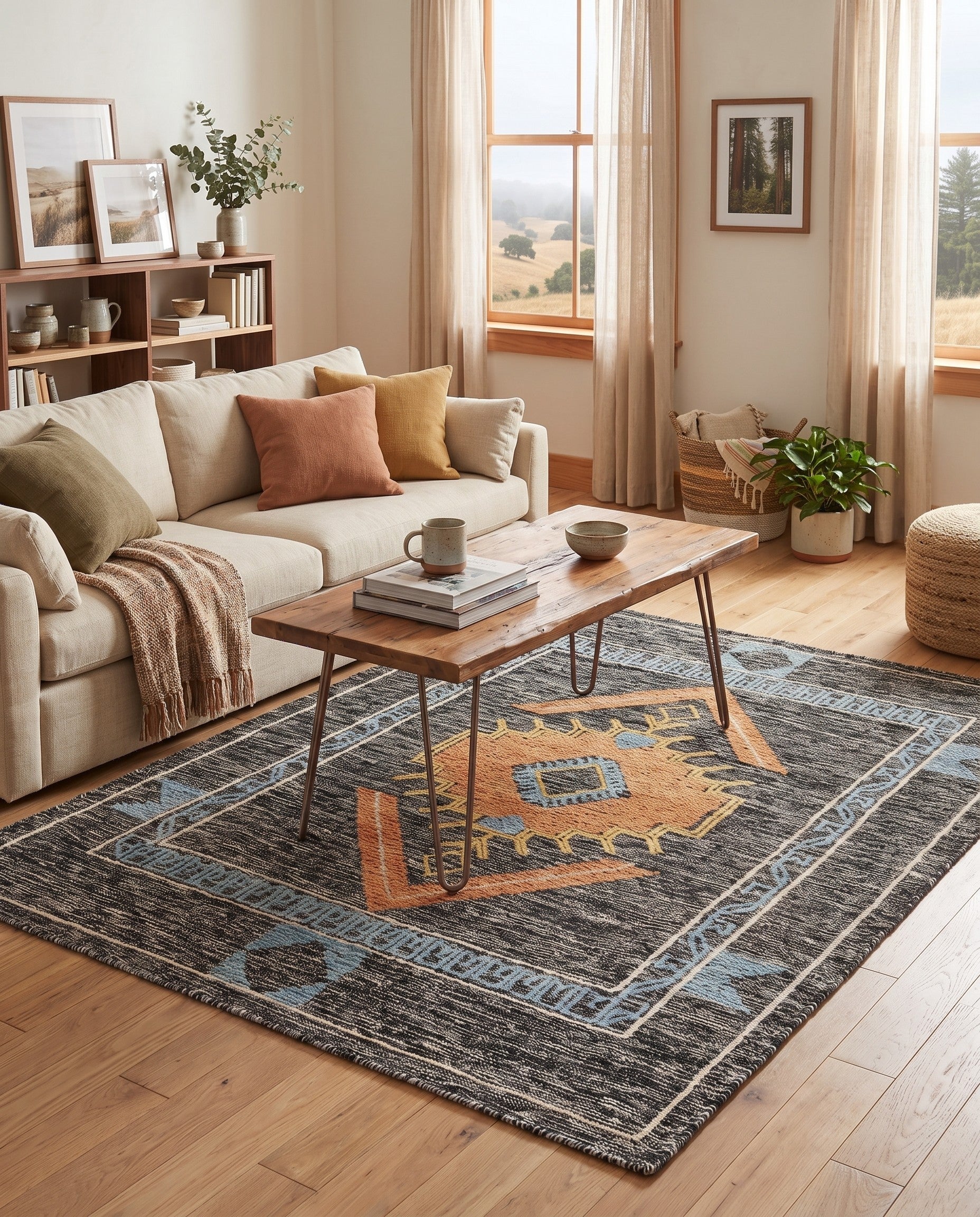 Charcoal Gray Hand Woven Kilim Wool Rug