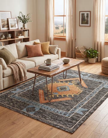 Charcoal Gray Hand Woven Kilim Wool Rug