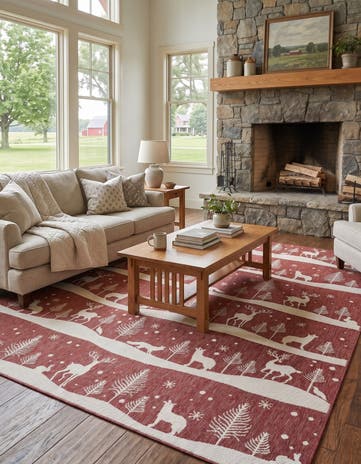 Red Easy-Clean Holiday Indoor / Outdoor Rug