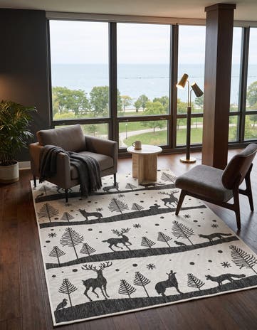 Black and White Easy-Clean Holiday Indoor / Outdoor Rug