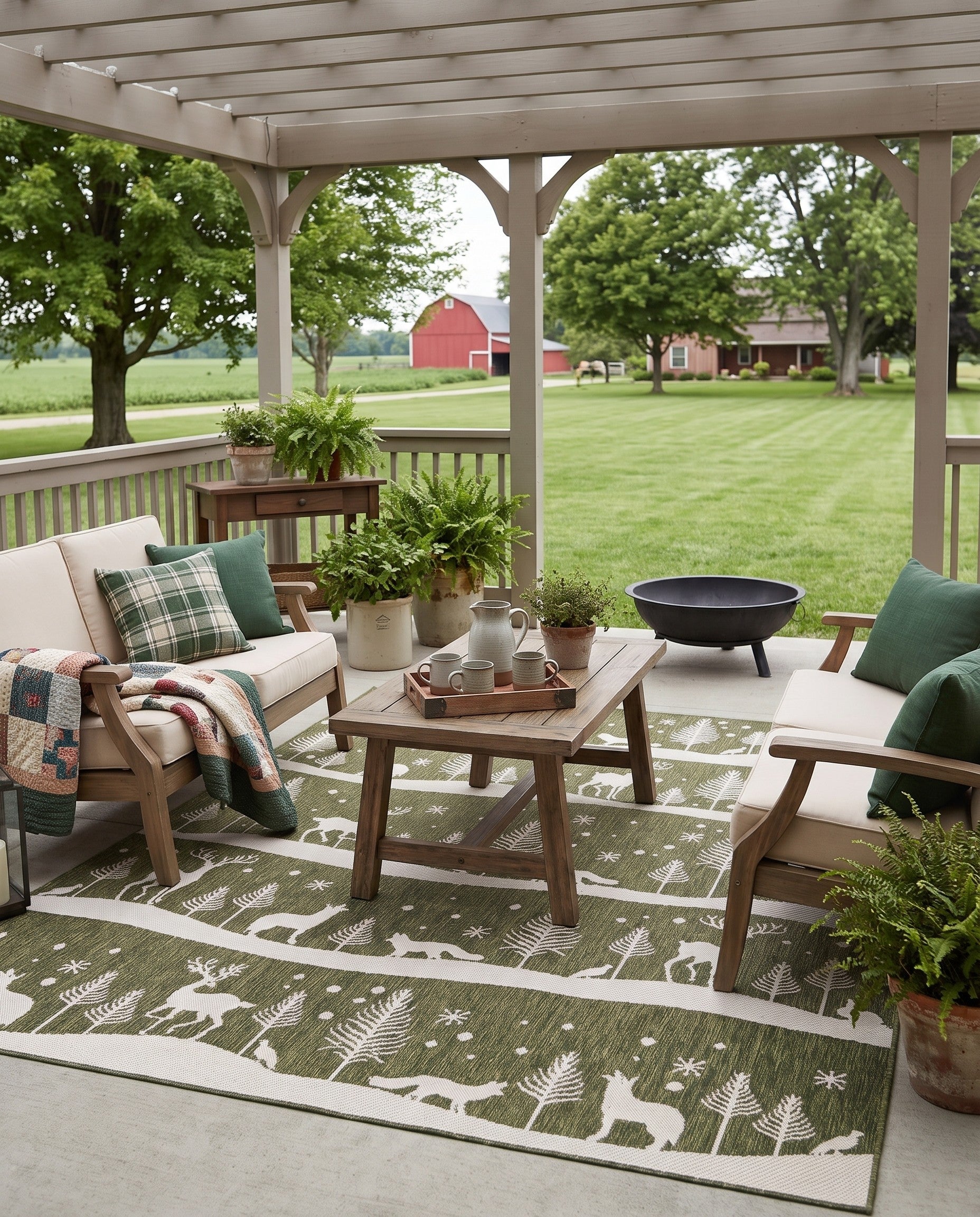 Green Easy-Clean Holiday Indoor / Outdoor Rug