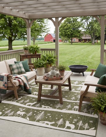Green Easy-Clean Holiday Indoor / Outdoor Rug