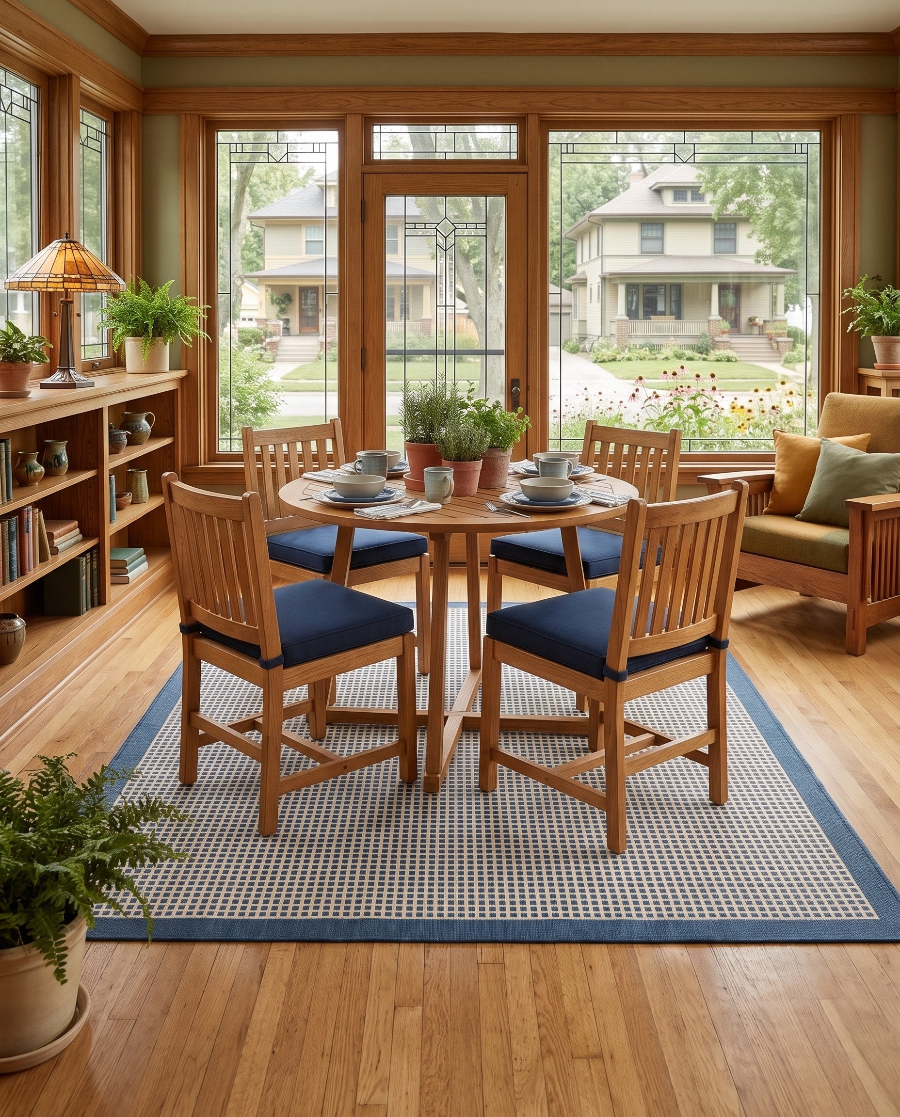 Navy Blue Easy-Clean Border Indoor / Outdoor Rug