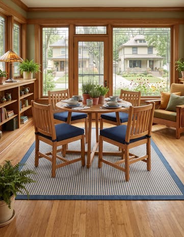 Navy Blue Easy-Clean Border Indoor / Outdoor Rug