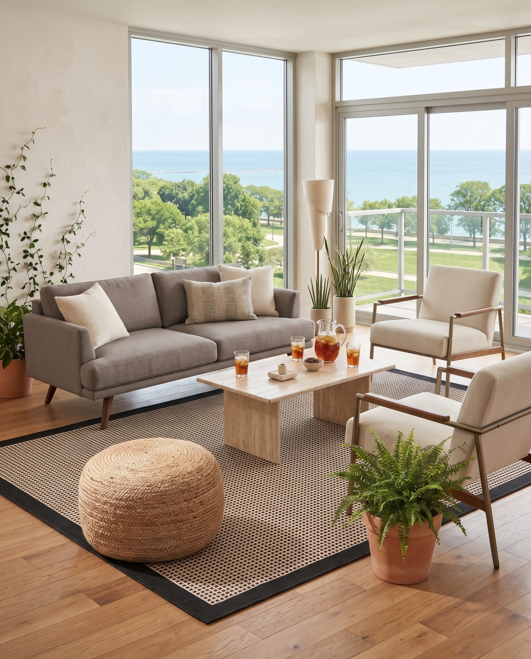 Black Easy-Clean Border Indoor / Outdoor Rug