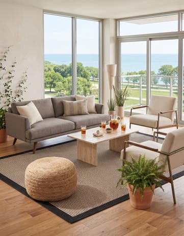 Black Easy-Clean Border Indoor / Outdoor Rug