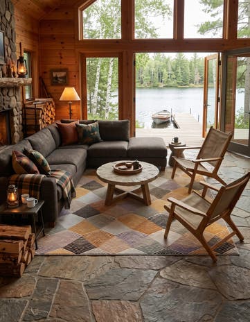 7' 10 x 7' 10 Easy-Clean Modern Indoor / Outdoor Square Rug