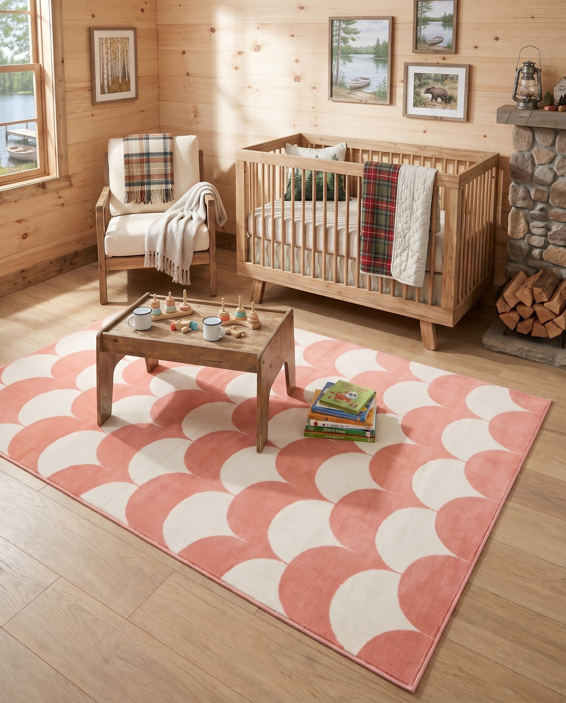 Soft Coral Pink Whimsy Kids Rug