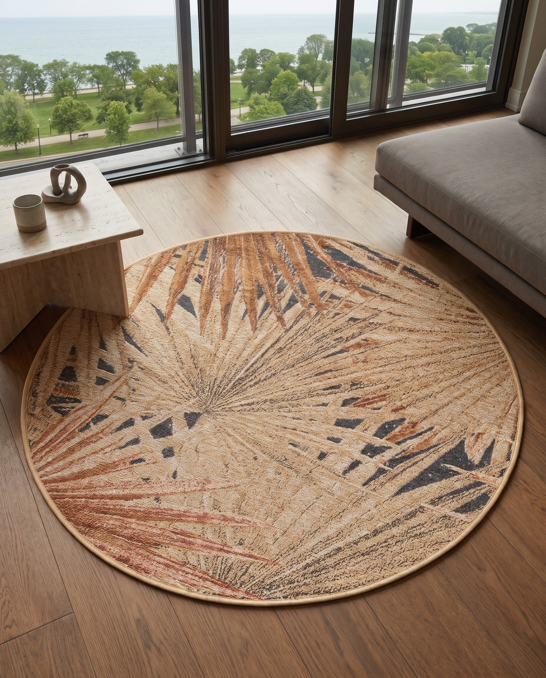 3' x 3' Easy-Clean Botanical Indoor / Outdoor Round Rug
