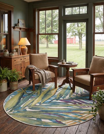 4' x 4' Easy-Clean Botanical Indoor / Outdoor Round Rug