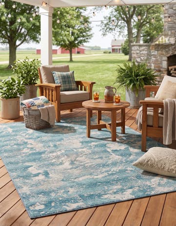 Aqua Blue Easy-Clean Modern Indoor / Outdoor Rug