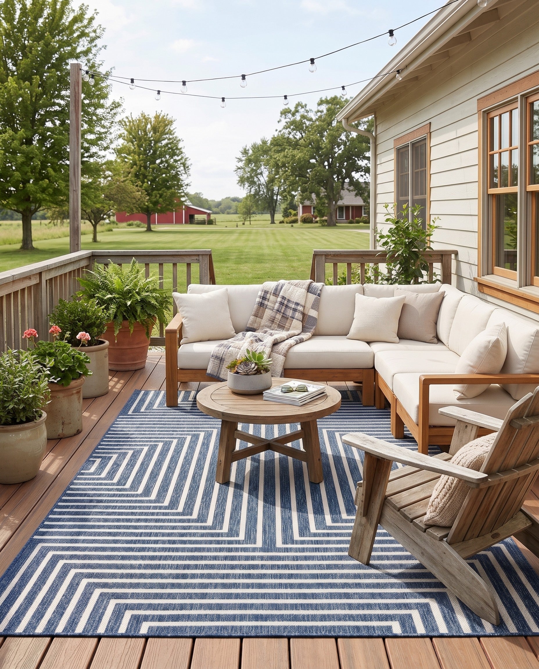Blue Easy-Clean Wesley Modern Indoor / Outdoor Rug