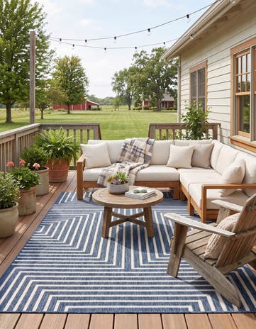 Blue Easy-Clean Wesley Modern Indoor / Outdoor Rug
