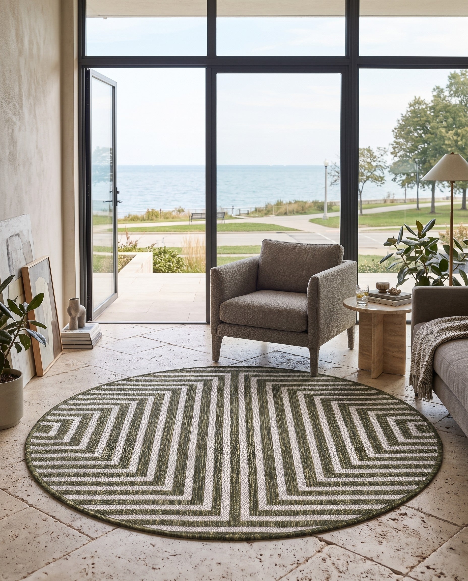 3' x 3' Easy-Clean Modern Indoor / Outdoor Round Rug