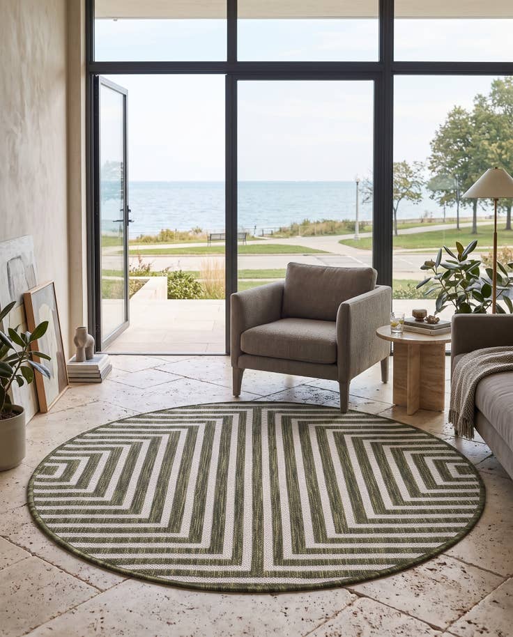Detail image of 3' x 3' Easy-Clean Modern Indoor / Outdoor Round Rug