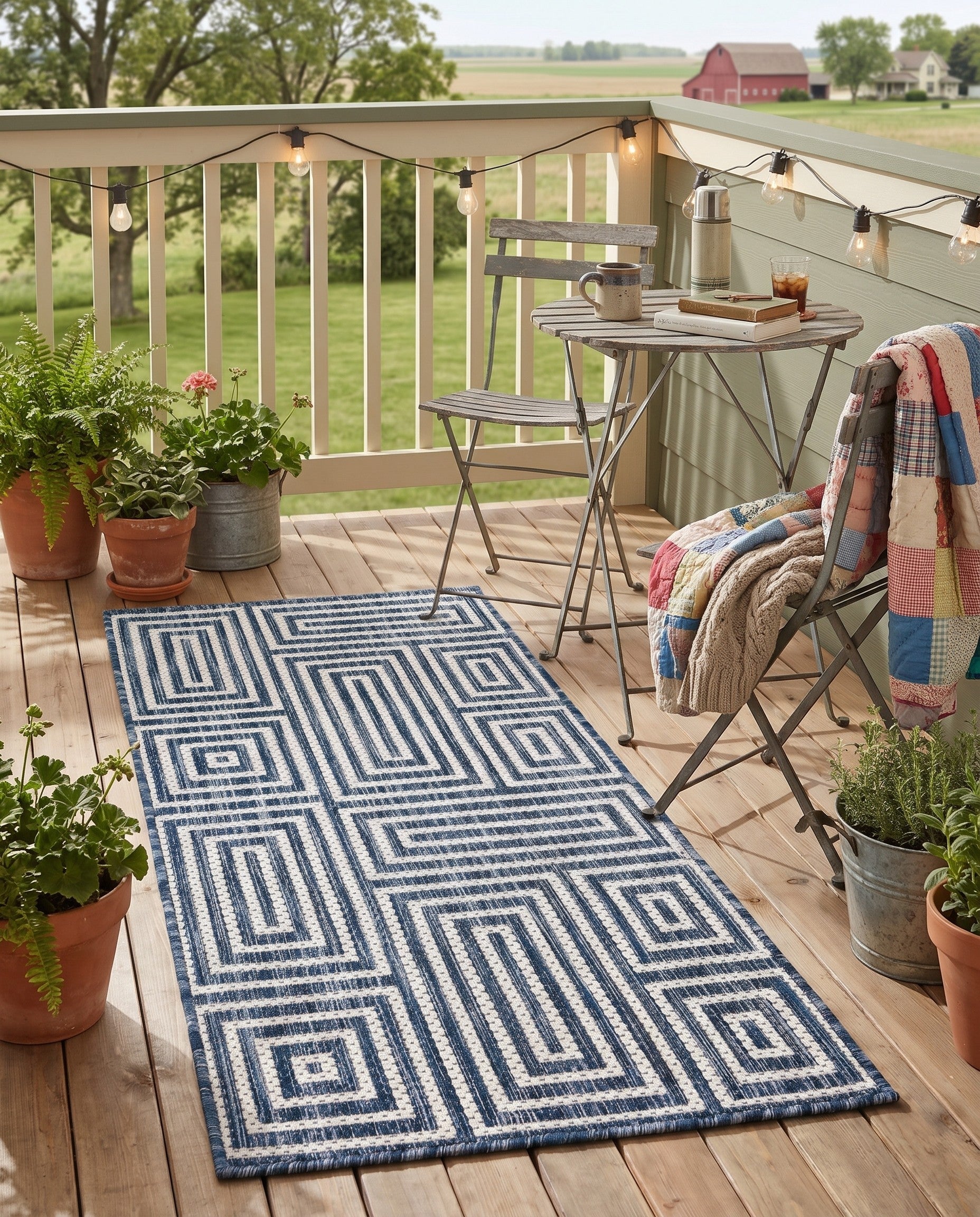 Blue Easy-Clean Modern Indoor / Outdoor Runner Rug