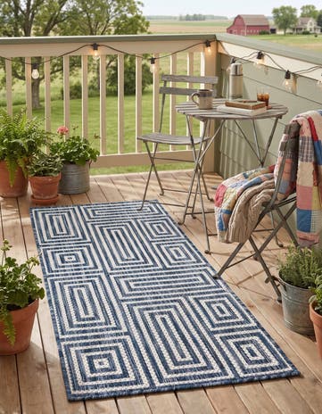 Blue Easy-Clean Modern Indoor / Outdoor Runner Rug
