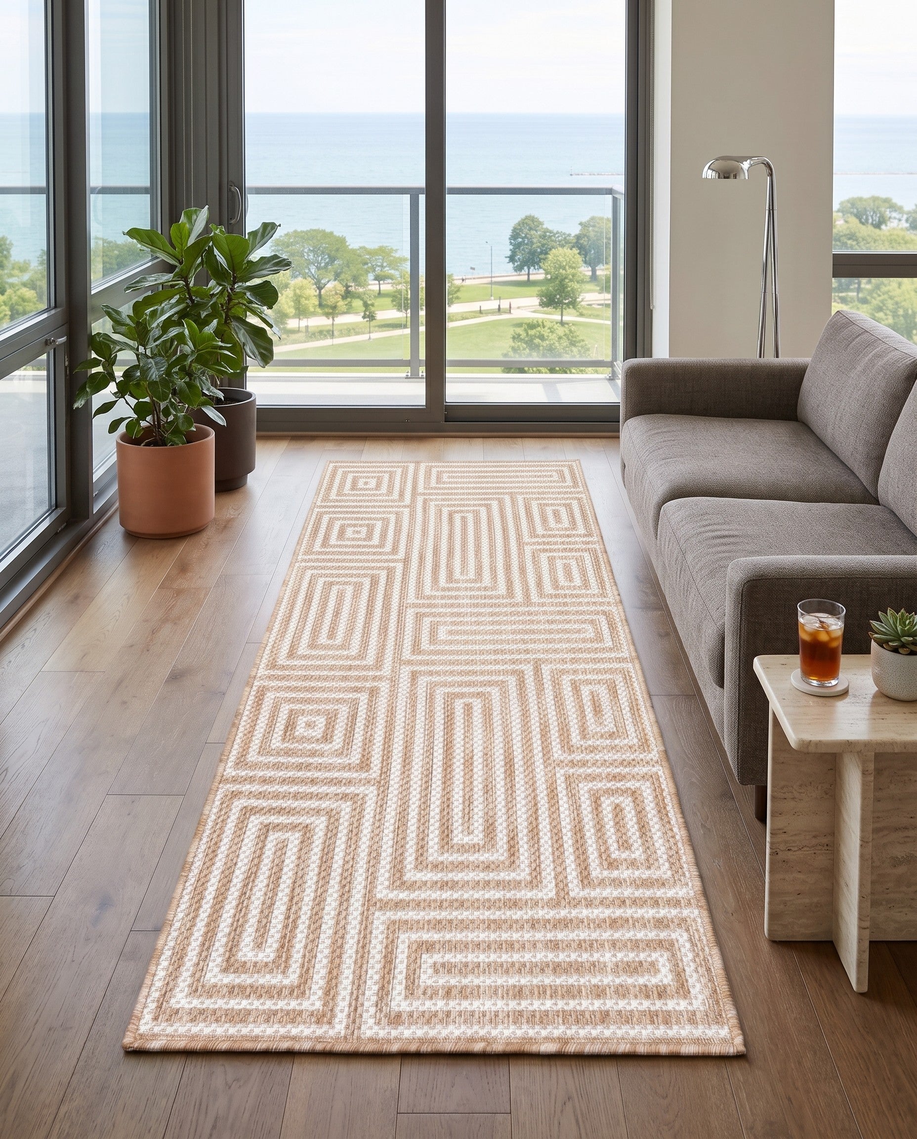 2' x 5' 3 Easy-Clean Modern Indoor / Outdoor Runner Rug