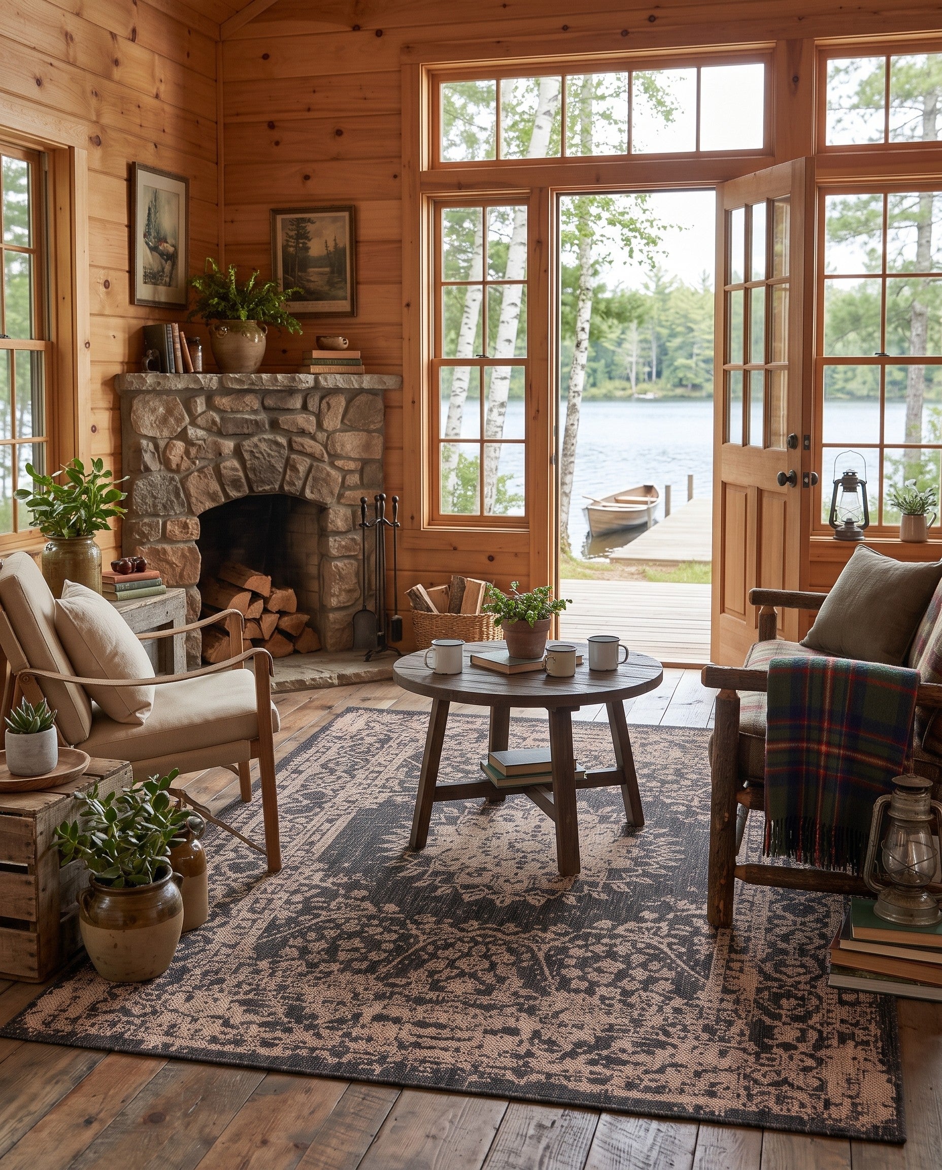 5' 3 x 7' Easy-Clean Traditional Indoor / Outdoor Rug