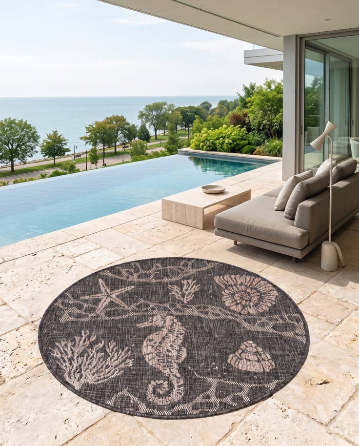 Detail image of 3' x 3' Easy-Clean Coastal Indoor / Outdoor Round Rug