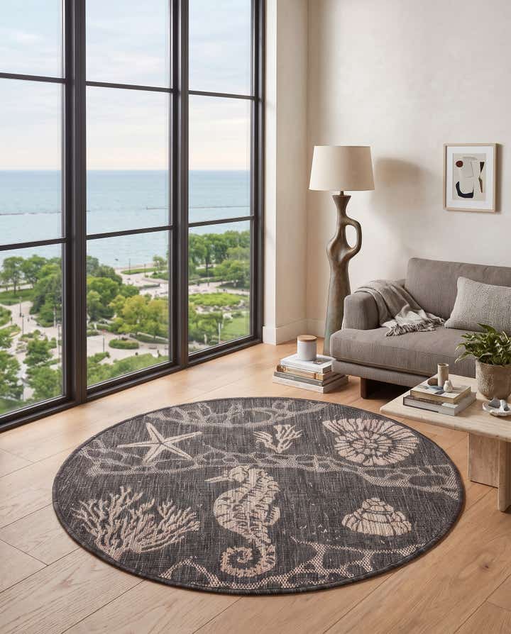 3' x 3' Easy-Clean Coastal Indoor / Outdoor Round Rug