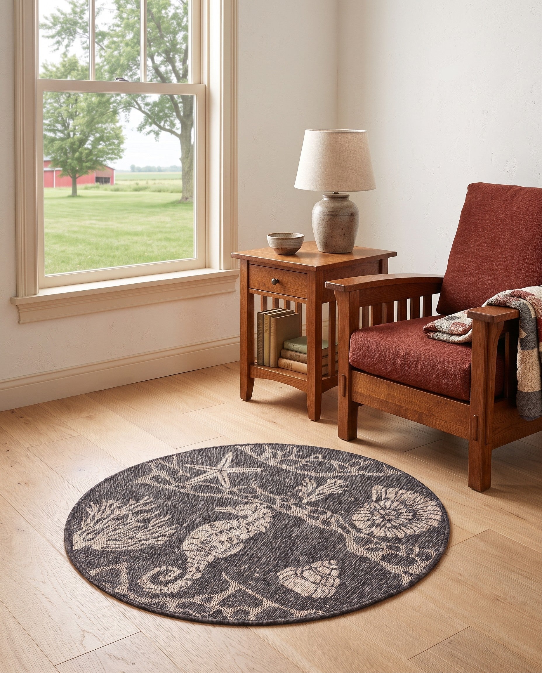 3' x 3' Easy-Clean Coastal Indoor / Outdoor Round Rug
