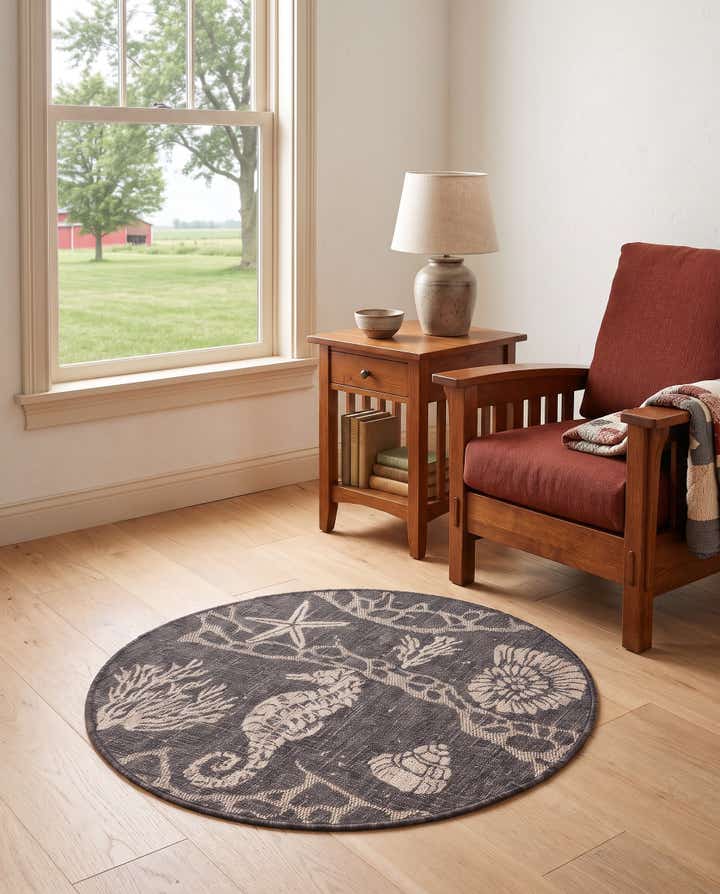 3' x 3' Easy-Clean Coastal Indoor / Outdoor Round Rug
