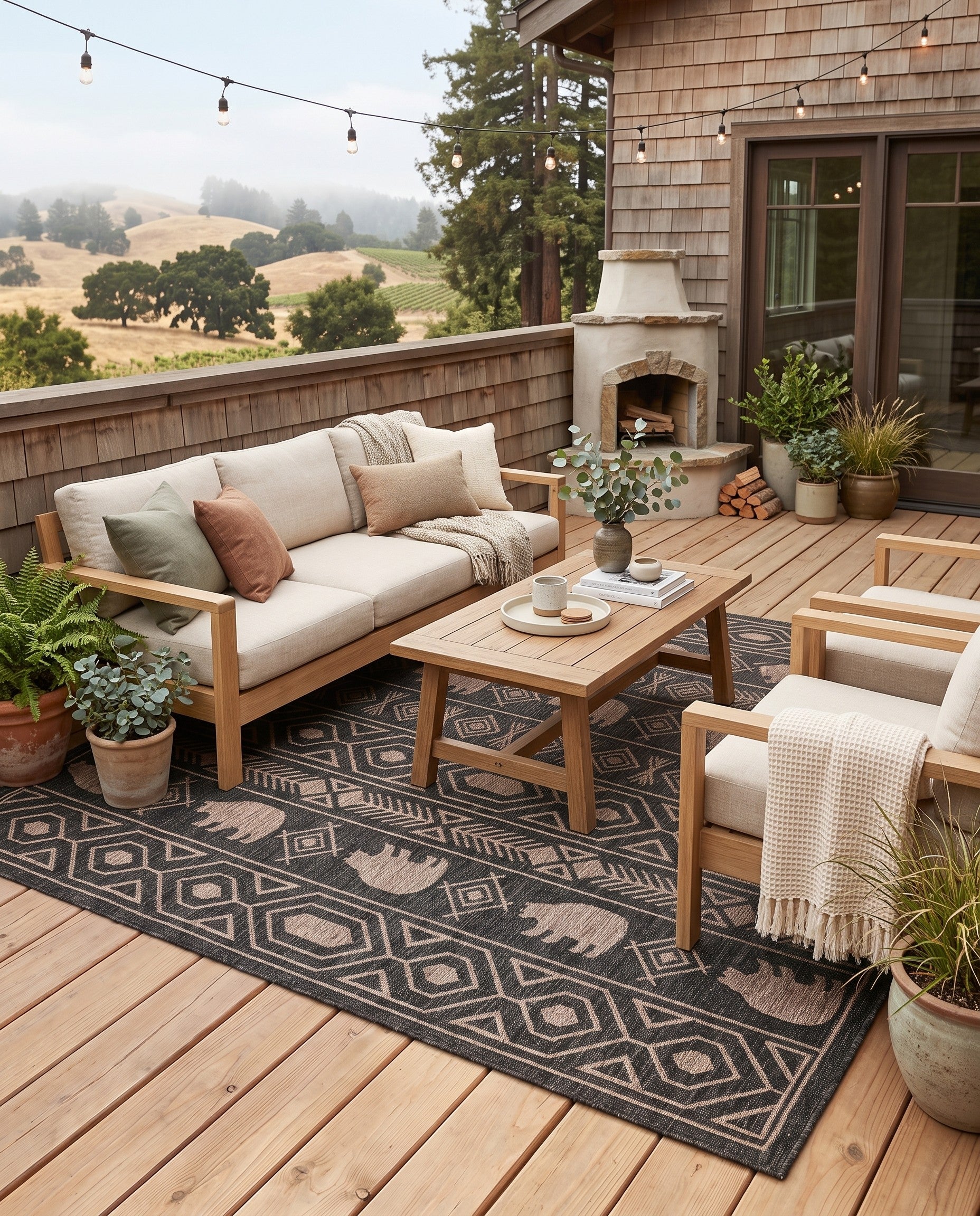Black Easy-Clean Southwestern Indoor / Outdoor Rug