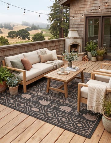 Black Easy-Clean Southwestern Indoor / Outdoor Rug