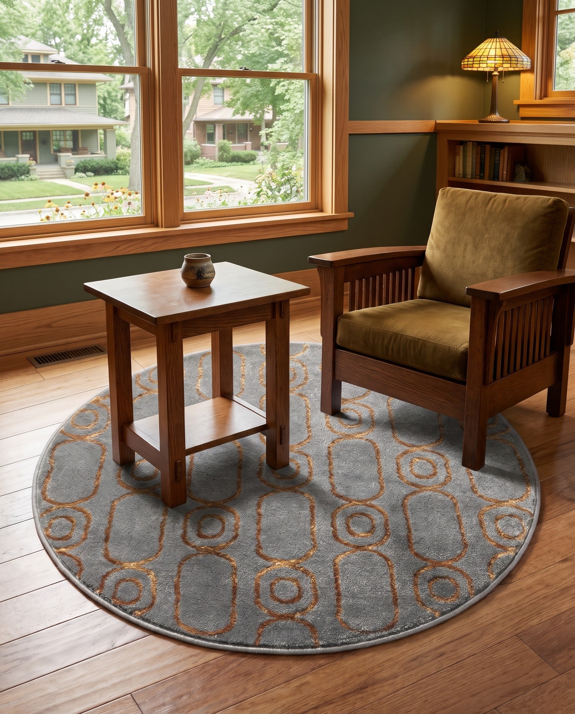 Gray and Gold Vogue Geo Round Rug
