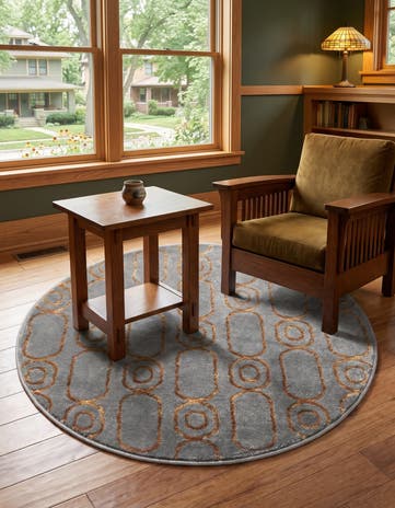 Gray and Gold Vogue Geo Round Rug